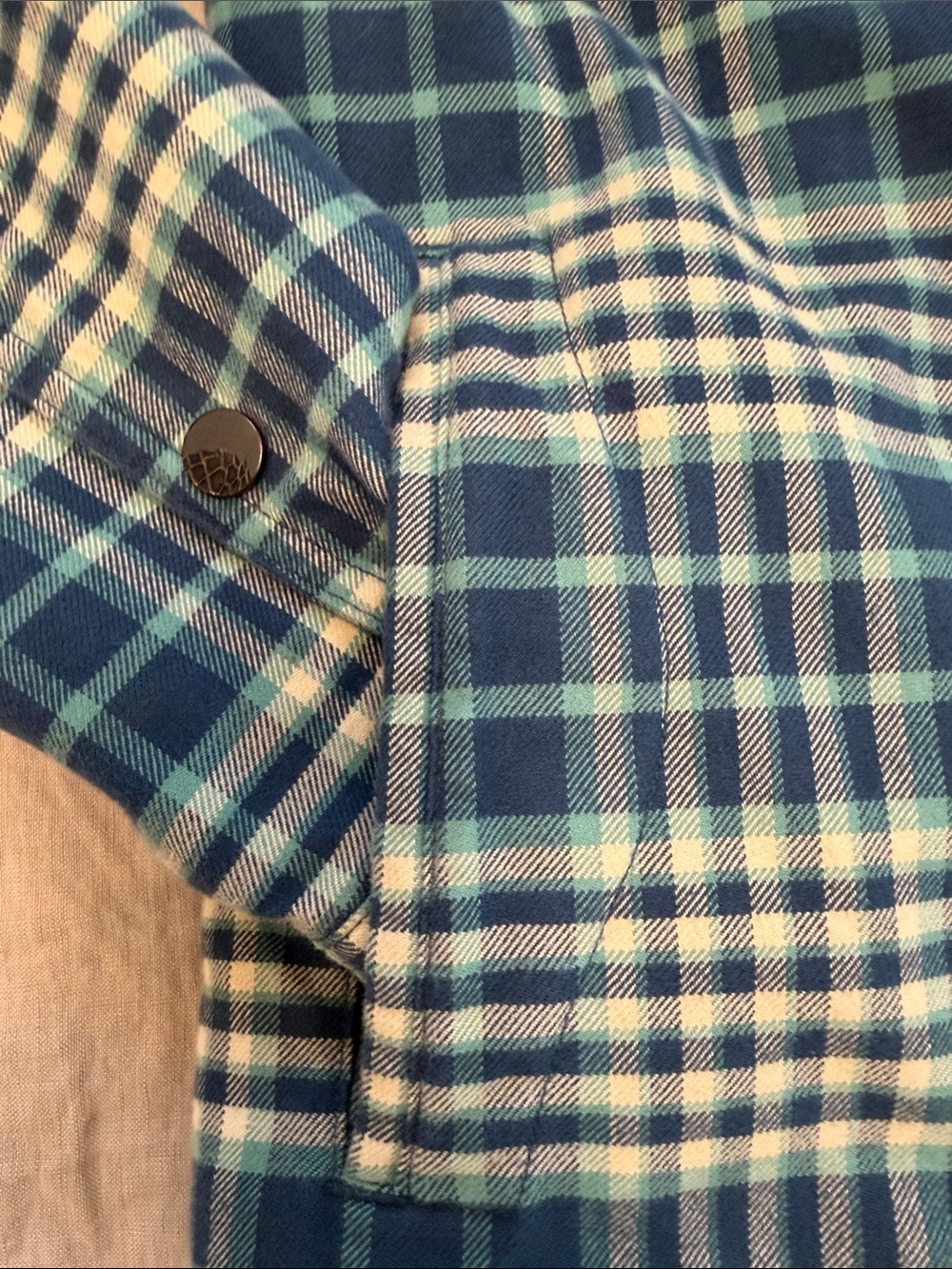 Stio Navy and Teal Plaid Shirt Jacket - Picture 5 of 7